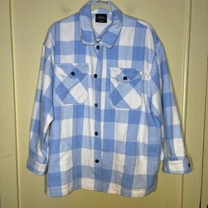 Men’s Blue & White Plaid Flannel Shirt Jacket